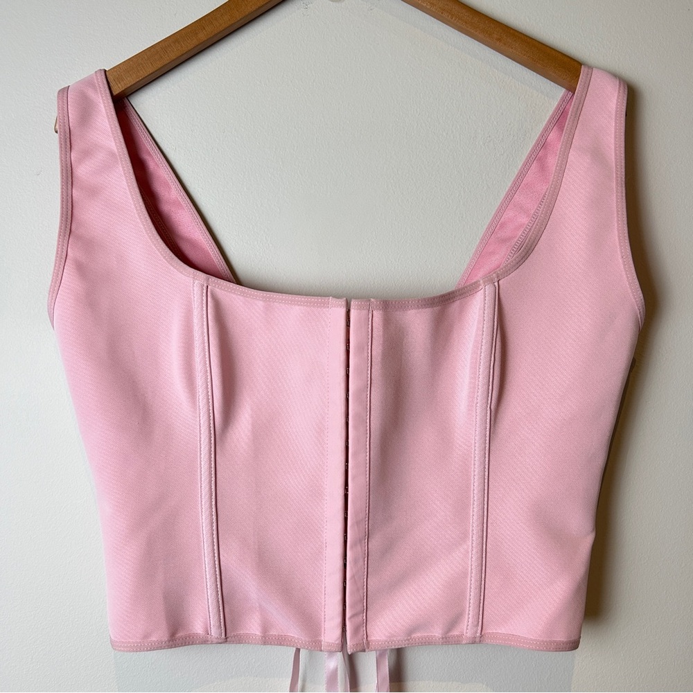 XL Coquette Fairycore Ren Faire Pink Boned Lace-Up Corset Crop Top XL